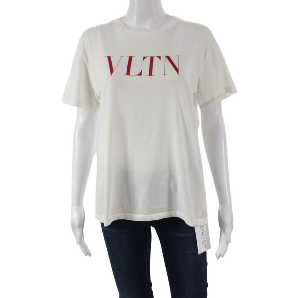 Valentino Women White Cotton Jersey Crew Neck Short Sleeve T-Shirt Size XS
